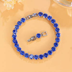 Sequito Charming phụ nữ trang sức đeo cổ tay Inlay màu xanh dây chuyền tròn Vòng đeo tay mạ bạc Ngày Valentine phụ kiện B385
