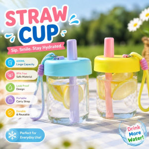600ML Kids Sippy Cup Straw Water Bottle Leakproof BPA Free Portable Travel School Outdoor Cup