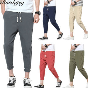 Ruizhijzg M-5XL Casual Men Cotton Linen Pants Jogging Sport with Pocket Elastic Waist Male Breathable Trouser