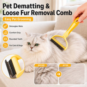 Pet Dematting Brush Deshedding Comb Pet Grooming Tool Removes Loose Fur and Tangles Gentle on Skin Stainless Steel Bristles Dog Cat Hair Brush