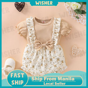 Baby Girl Bodysuit Newborn Floral Bow Fake Two Piece Triangle Crawling Suit Baby Summer Fashion Wear