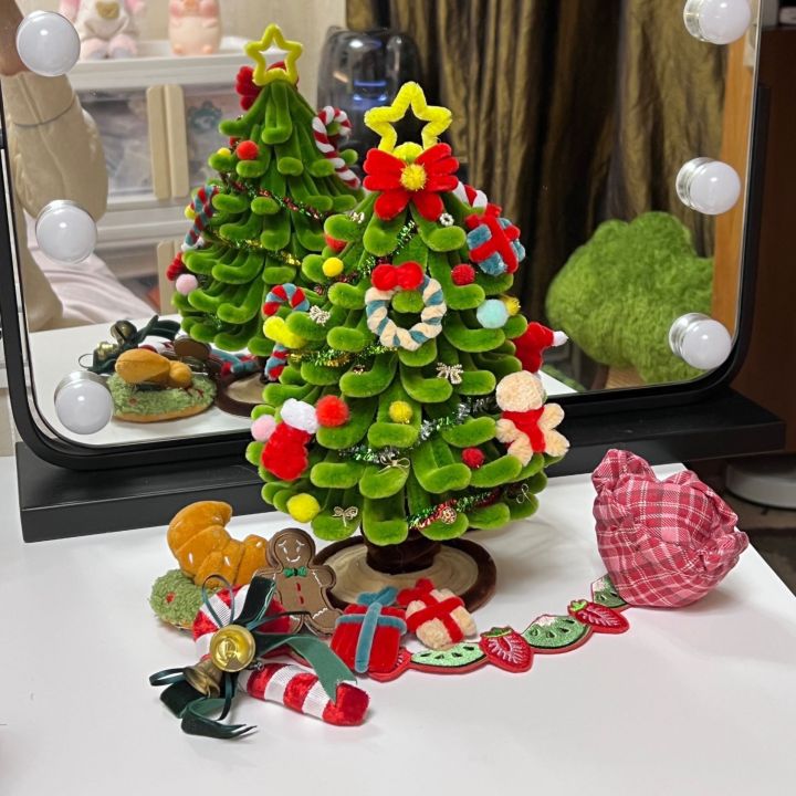 Tặng đèn led trang trí - Cây thông noel handmade bằng kẽm nhung xinh xắn trang trí bàn làm việc, bàn học
