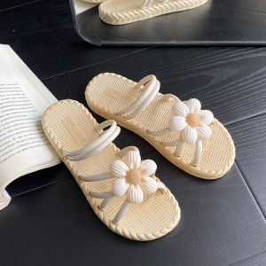 IELGY 2025 New Fashion Flower Womens Straw Roman Beach Sandals