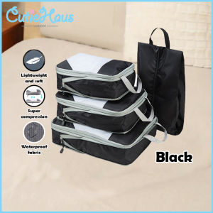 Cutiehaus 4pcs Compression Packing Cubes Set Travel Nylon Waterproof Storage Bag Portable Luggage Suitcase Organizer Extensible Packing Beg Penyimpanan Pembungkusan Mampatan