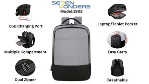 (SG BRAND) #MF-2108 & 1902 SE7EN VONDERS MULTI-FUNTION MINIMALIST ESSENTIAL BUSINESS TRAVEL BACKPACK FOR OFFICE COLLEGE SCHOOL