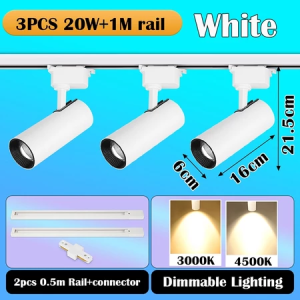 CHENBEN Dimmable Track Light Led COB Spotlight 10~100% Stepless Dimming Rail Lamp One Set Track Lighting Tricolor Ceiling Lamps