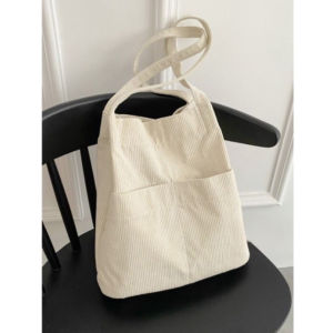 YAZI FASHION Korean New Fashion Corduroy Tote Bag Minimalist Corduroy Shoulder Bag Simple 3076