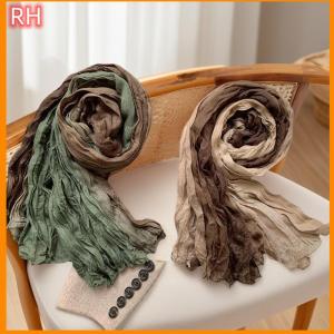 🔥🔥🔥ranghe ผ้าพันคอกันหนาวสไตล์ชนเผ่าย้อนยุคผ้าพันคอผ้าไหมยู่ยี่สำหรับผู้หญิงผ้าพันคอผ้าไหมย่นยาวแบบพับได้อย่างค่อยเป็นค่อยไปผ้าคลุมไหล่แฟชั่นผ้าโพกหัวของขวัญ