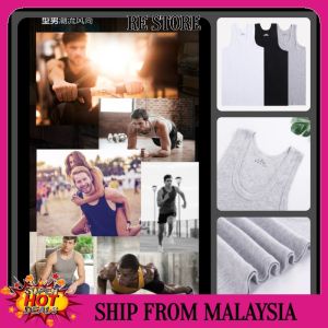 RESTORE Men Cotton Singlet Sports Gym Undershirt Bodyshaper Fitness Breathable Tank Top Plain Colour Singlet Lelaki