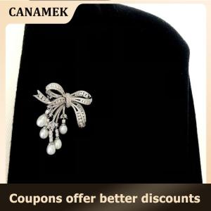 【 CANAMEK 】 Luxury Zircon Pearl Bowknot Tassel Fashion Brooch Pins For Women Creative Handmade Suit Corsage Pins Clothing Accessories Gifts