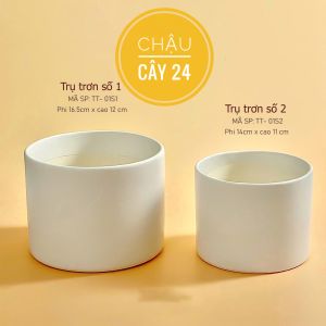 Chậu sứ trồng cây - COMBO 2 chậu trụ trơn trồng cây cảnh nội thất cây cảnh để bàn bonsai