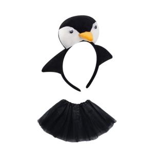 2Pcs Penguins Costume 3D Penguins Headband Tutu Skirt for Halloween Christmas Party Animal Cosplay Costume Kids Girls
