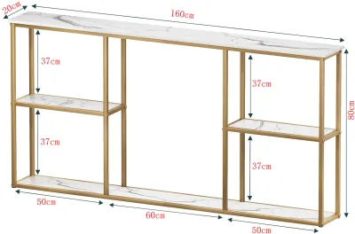 Modern Console Table with Storage Shelve Narrow Sofa Table Metal Frame Entryway Hallway Display Rack
