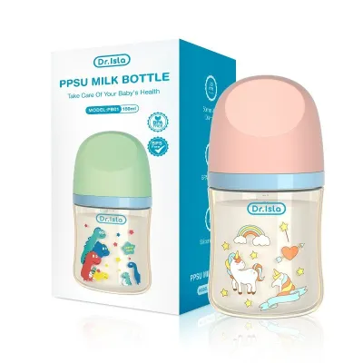 Drisla ขวดนมเด็ก PPSU ขวดนม 5oz/8oz ขวดนมคอกว้างสีชา ป้องกันอากาศเข้า กันสำลัก ป้องกันอาการจุกเสียด PB01