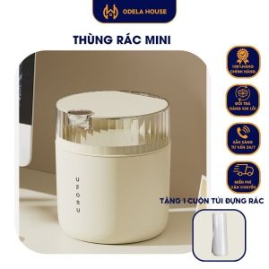 Thùng rác mini thùng rác để bàn nhấn nút mở nắp màu trắng kem chất liệu ABS cao cấp sang trọng Odela House