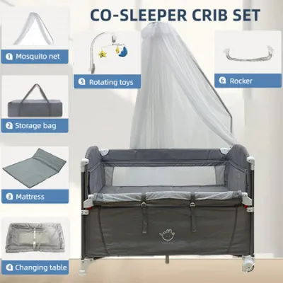 BABY Finn 5 in1 Multifunctional Co-Sleeper With Mosquito Net Toddler Baby Crib Folding Splice Bed Adjustable Height Infant Crib Cradle Bed