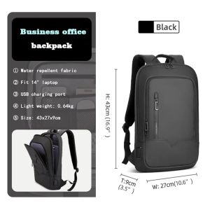 HK Slim Backpack For Men 15.6 Inch Laptop Bags Waterproof Minimalist Business Backpack With USB Charging Casual Travel Work Bag