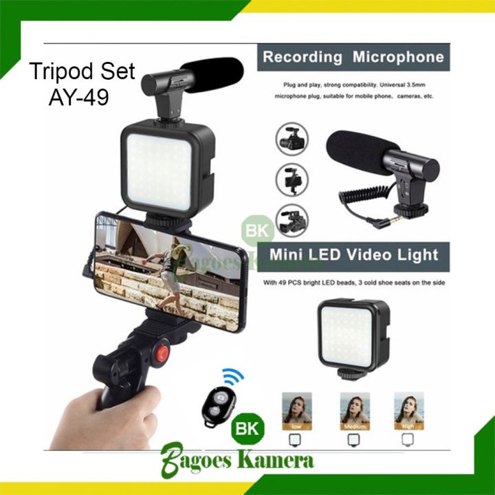 Vlogging KIT Paket Vlog 5in1 AY49 LED Video Light Phone Holder