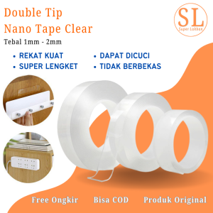 Double Tape Nano Bening Clear Transparan Pollak 3 meter x 3cm Lem Super Kuat Aman Tanpa Bekas