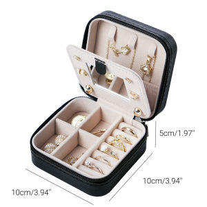 SG RumahHome® Jewelry Storage Box PU Leather Ins‑Style with Mirror Portable Travel Organizer for Rings Earrings Necklaces