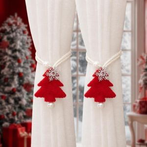 MUSCLEX 2Pcs Thiết kế bông tuyết Dây buộc rèm Thiết kế cây thông Noel Tiện lợi Khóa rèm Sáng tạo Giá đỡ rèm Trang trí nhà cửa mùa lễ hội