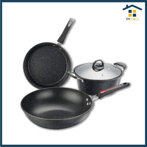 🔰 3 in 1 Mai Fan Stone Non-stick Cookware Set Wok Pan Pot Set Non-Stick