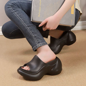 WomenS Summer New Style Thick-Soled Slippers For Outdoor Wear With Cross-Pattern Design Internal Height Increase Wedge Heel Beach Sandals And High-Heeled Sandals
