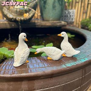 JCSYFAC 3 cái dễ thương màu trắng vịt thủy canh hoa sen Nồi Retro nhựa Tượng điêu khắc ngoài trời cho nhà văn phòng bàn vườn bàn trang trí nội thất trang trí