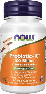 NOW Foods Supplements Probiotic-10 ™  100 Billion with 10 Probiotic StrainsDairy Soy and Gluten Free Strain Verified 30 Veg Capsules