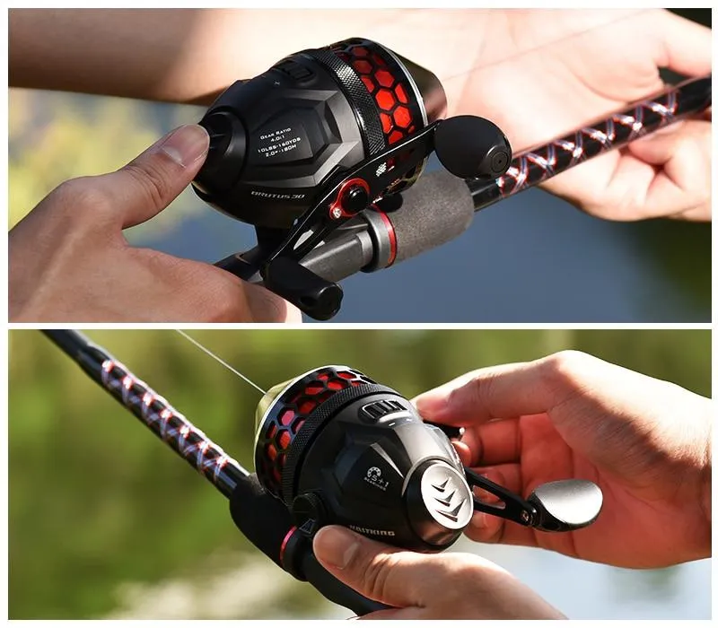 KastKing Brutus Spincast Fishing Reel, Easy to Use Push Button Casting  Design, High Speed 4.0:1 Gear Ratio, 5+1 SS Ball Bearings, Reversible  Handle for Left/Right Retrieve, Includes Monofilament Line.