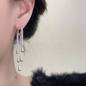 FLYING Sparkling Drop Earrings Silver Color Long Chain Design Heart Earrings Elegant Heart Shape Crystal Earrings for Women