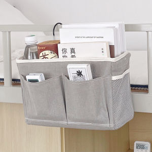 Bed Desk Hanging Organizer Bag with 4 Pockets 2 Hooks Dormitory Storage Basket Dormitory Essentials