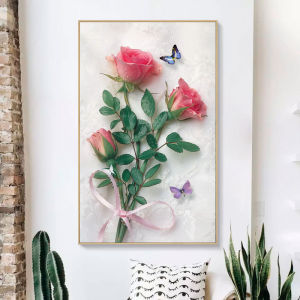 DIY Diamond Painting Full Bunga Mawar Pink kupu kupu 40x60 CM D805