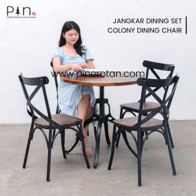 Set Meja Makan Bulat Kayu Vintage Resto Cafe 4 Kursi Besi Minimalis / Jangkar Dining Set - Colony Dining Chair