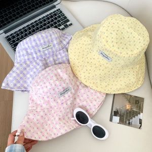 LUXERY Large Brim Fisherman Hat Floral Plaid Adjustable Sun Cap Fashion Foldable Sunscreen Hat Seaside