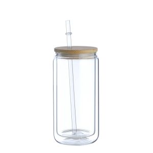 【RUMATIDY】KUJI Tumbler Kaca Tutup Kayu Estetik Dengan Sedotan Kaca Gelas Wadah Transparan Kopi Teh