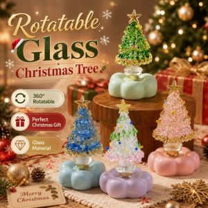 Rotatable Crystal Glass Christmas Tree with Cloud Base Christmas Table Ornament Holiday Gift