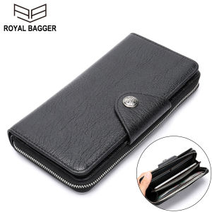 Royal Bagger Genuine Cow Leather Fashion RFID Clutch Bags Long Wallet Purse for Men Boys Business Bag Mens High Capacity Handbag Multifunction Holder Multi-Card Position Wallets
