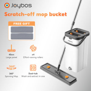 Joybos Floor Mop Self Wash Squeeze Dry Flat Mop Free Hand Wash Flat Mop Cleaning 2in1 360 Spin Mop With Bucket Mop 2 pcs Refill Pad