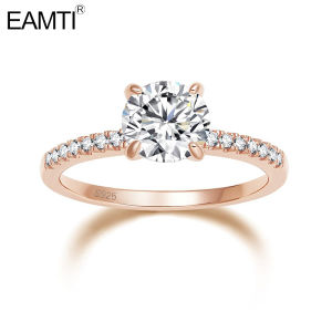 EAMTI Rose Gold 1.25 CT Round Solitaire Cubic Zirconia 925 Sterling Silver Engagement Ring Halo Promise Ring Size 3.5-12