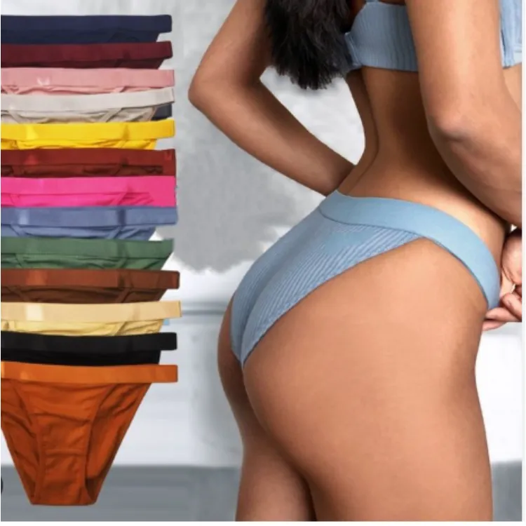 New Cotton Spandex solid color T-back panties Ladies Briefs Bikini