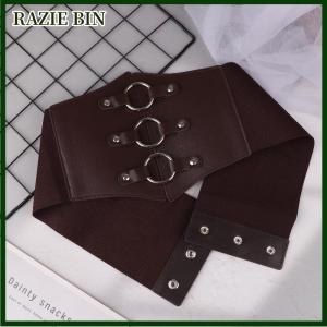 RAZIE BIN เข็มขัดรัดทรงแบบกอธิคแฟชั่นเข็มขัดสามหัวพร้อมหมุดสีดำเข็มขัด waspie ยืดหยุ่นสำหรับผู้หญิงพังก์ที่สมบูรณ์แบบสำหรับเสื้อโค้ท
