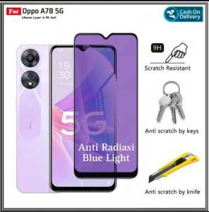 Full Cover Tempered Glass Anti  Blue Light For Oppo A78 5G Oppo A7 2018 Anti Gores Kaca Premium Anti Radiasi UV Blue Ray Screen Protector