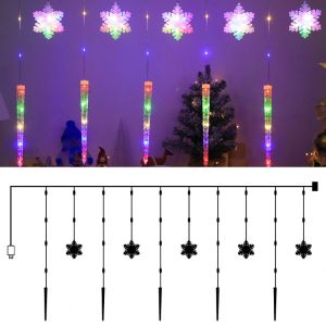 YOUSHI TOP Chống thấm nước Đèn LED trang trí hình rèm cho dịp Giáng sinh. Hình dạng của những tảng băng và bông tuyết. Lãng mạn Đèn trang trí treo lấp lánh Tiết kiệm năng lượng. Sử dụng nguồn điện USB. Đèn ngủ Ngoài trời