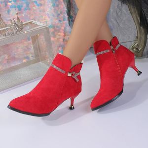[Free Shipping] Plus-Size Womens Ankle Boots 2026 New Autumn/Winter Collection Fleece-Lined Pointed-Toe Stiletto Heel Short Boots Warm Womens Boots.
