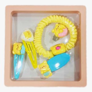 HTF New Cute Cream Colored Bear Hair Accessories Set Girl Soft Sweet Bangs Clip Student Ponytale