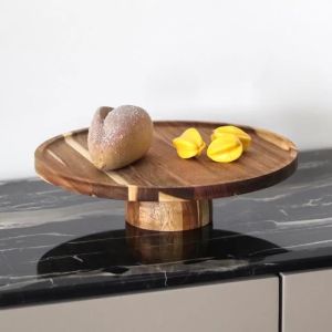 xpkQ Solid Wood Fruit Bowl Tall Footed Food Cup Cakes Snack Plates Candy Dessert Circular Dinner Plate Kitchen Tableware Decor Dish B8T9H