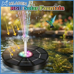 MLADEN Solar Fountain Pump with Colorful Light Outdoor Bird Bath Fountains Pool Garden Decoration