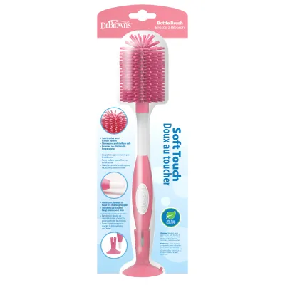 Dr. Browns Soft Touch Baby Feeding Bottle Brush (Non-Metal No Sponge) Blue/Pink/Grey