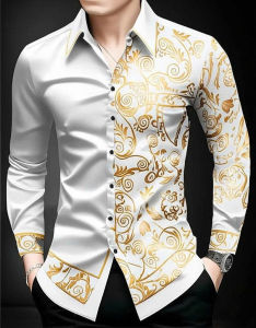 Áo sơ mi áo sơ mi nam dài tay phối họa tiết độc lạ thu hút mọi ánh nhìn - H134